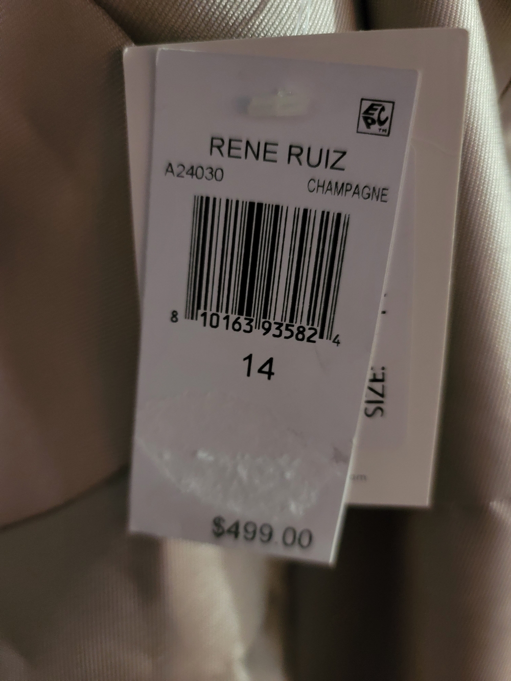 Rene Ruiz Champagne Satin Mermaid Maxi Skirt with Ruffled Neckline - Picture 8 of 8